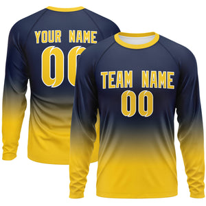 Custom Navy-Gold Gradient Fashion Design Long Sleeve Performance T-Shirt