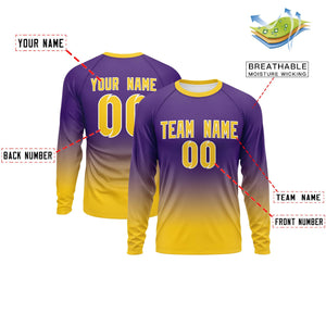 Custom Purple-Gold Gradient Fashion Design Long Sleeve Performance T-Shirt