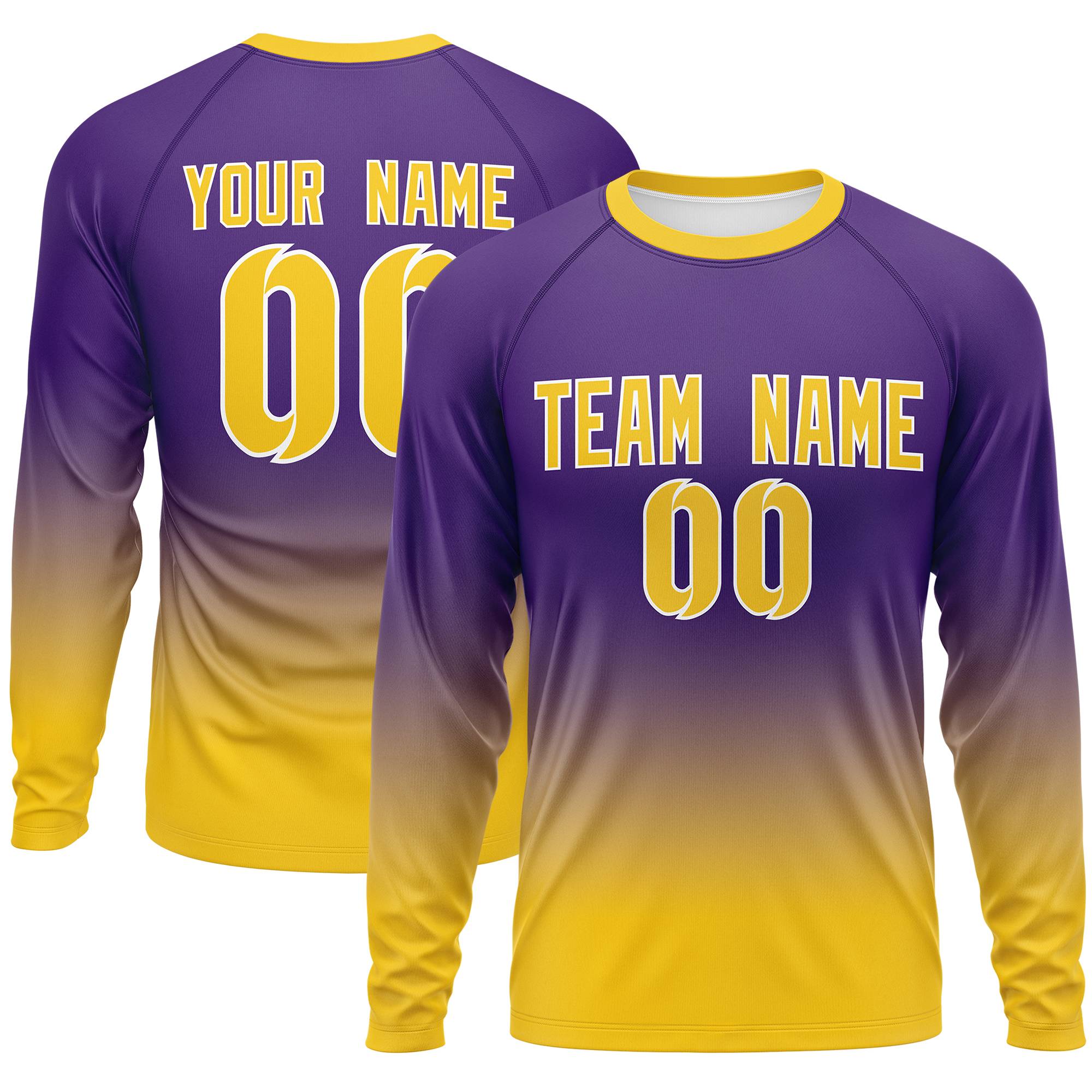 Custom Purple-Gold Gradient Fashion Design Long Sleeve Performance T-Shirt