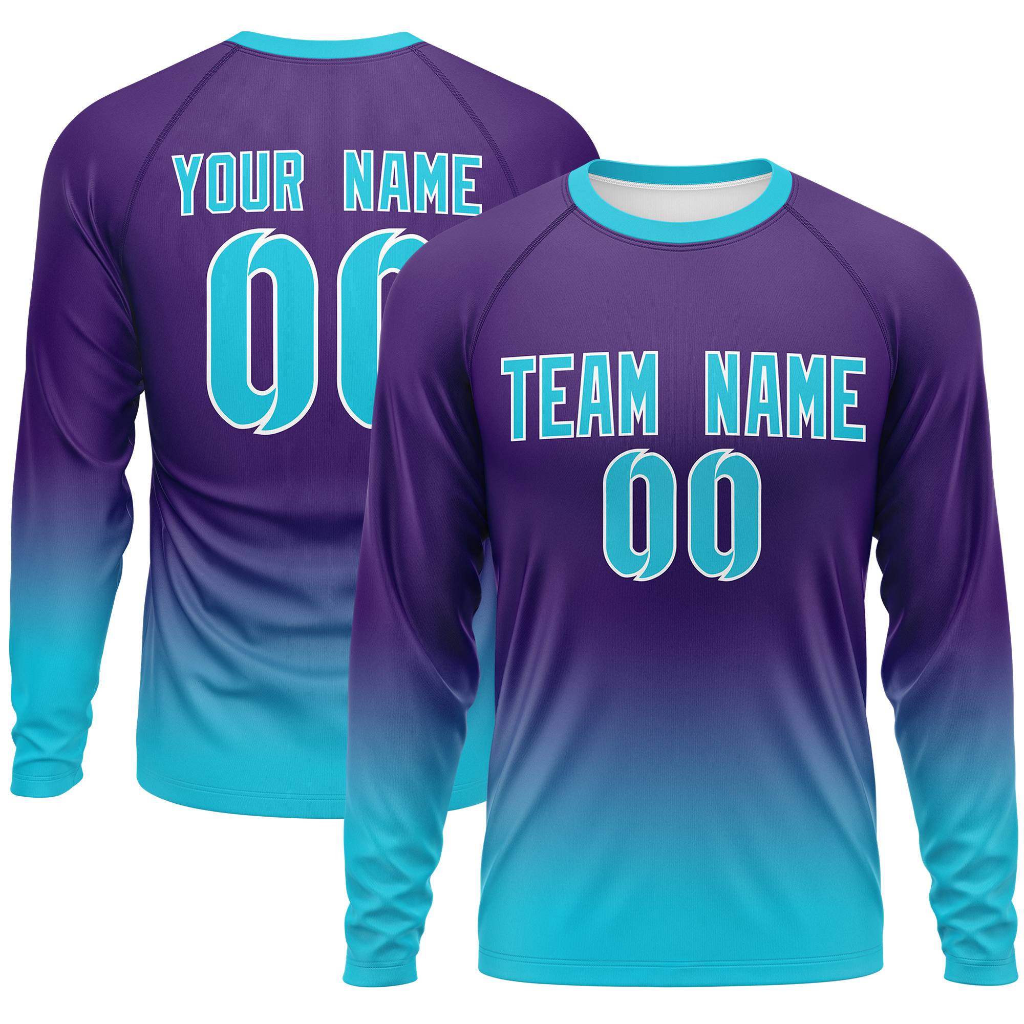 Custom Purple-Sky Blue Gradient Fashion Design Long Sleeve Performance T-Shirt