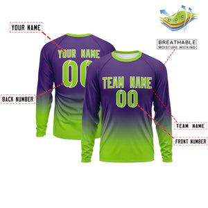 Custom Purple-Neon Green Gradient Fashion Design Long Sleeve Performance T-Shirt