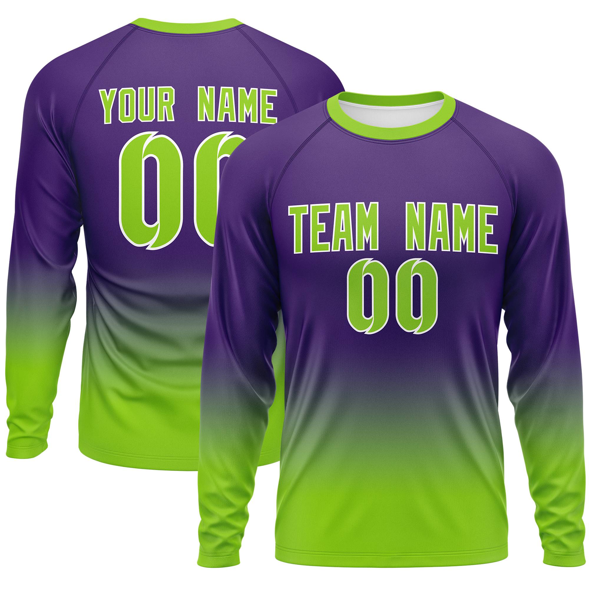 Custom Purple-Neon Green Gradient Fashion Design Long Sleeve Performance T-Shirt