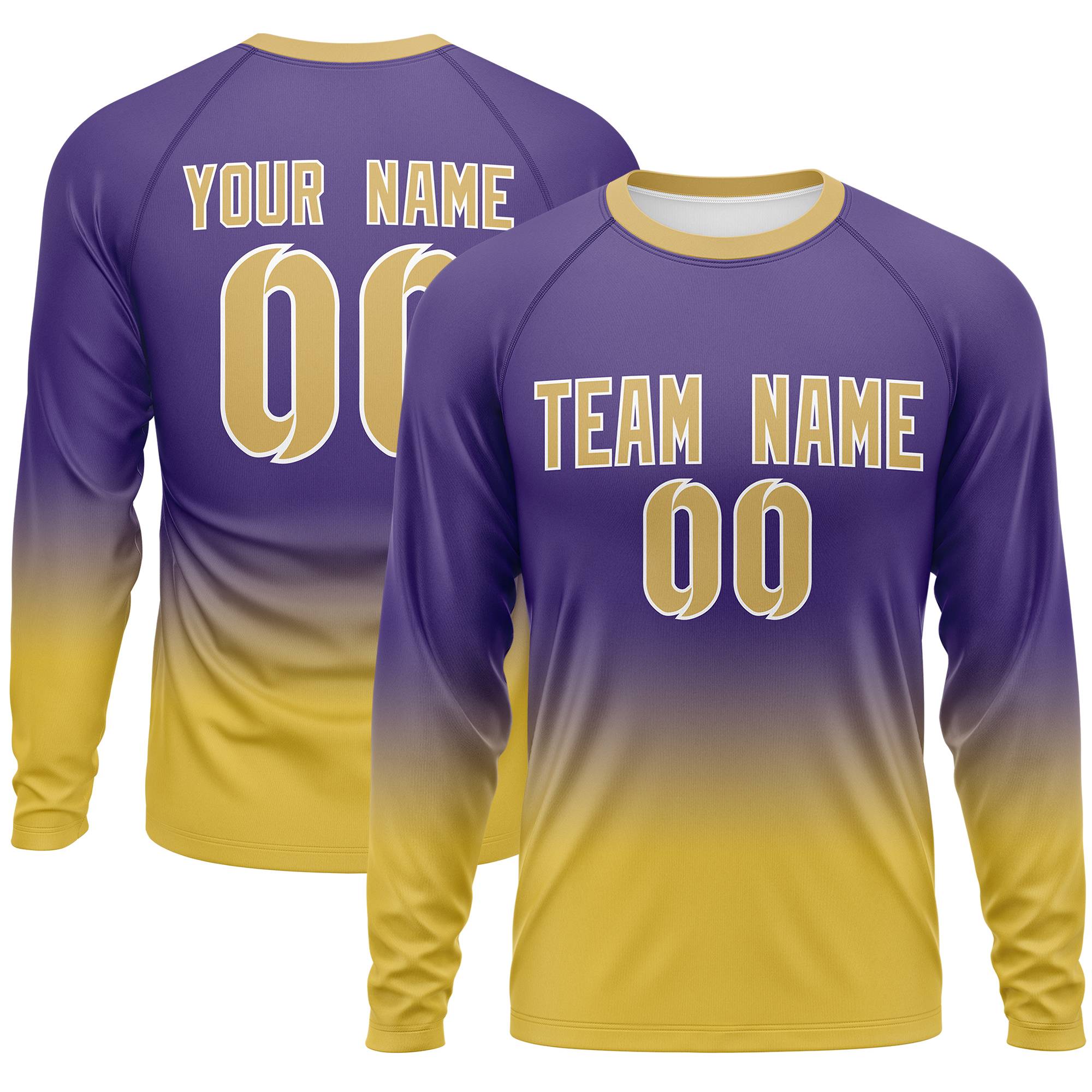 Custom Purple-Old Gold Gradient Fashion Design Long Sleeve Performance T-Shirt