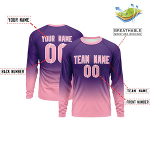 Custom Purple-Light Pink Gradient Fashion Design Long Sleeve Performance T-Shirt