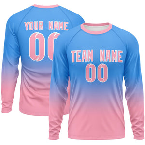 Custom Powder Blue-Light Pink Gradient Fashion Design Long Sleeve Performance T-Shirt