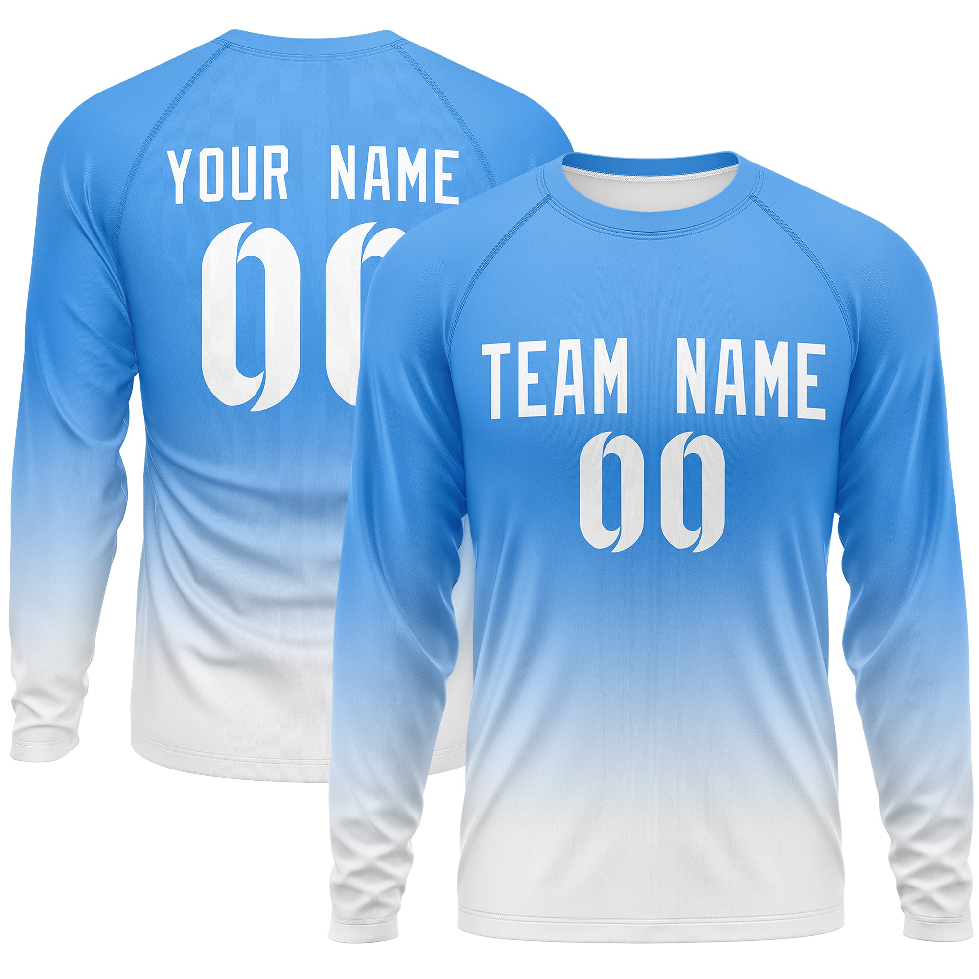 Custom Powder Blue-Light-White Gray Gradient Fashion Design Long Sleeve Performance T-Shirt