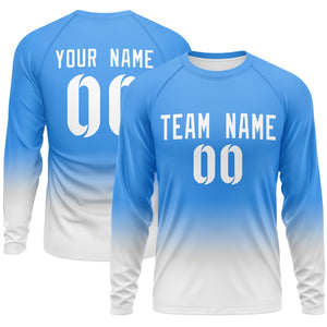 Custom Powder Blue-Light-White Gray Gradient Fashion Design Long Sleeve Performance T-Shirt