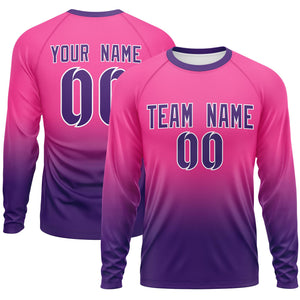 Custom Pink-Purple Gradient Fashion Design Long Sleeve Performance T-Shirt