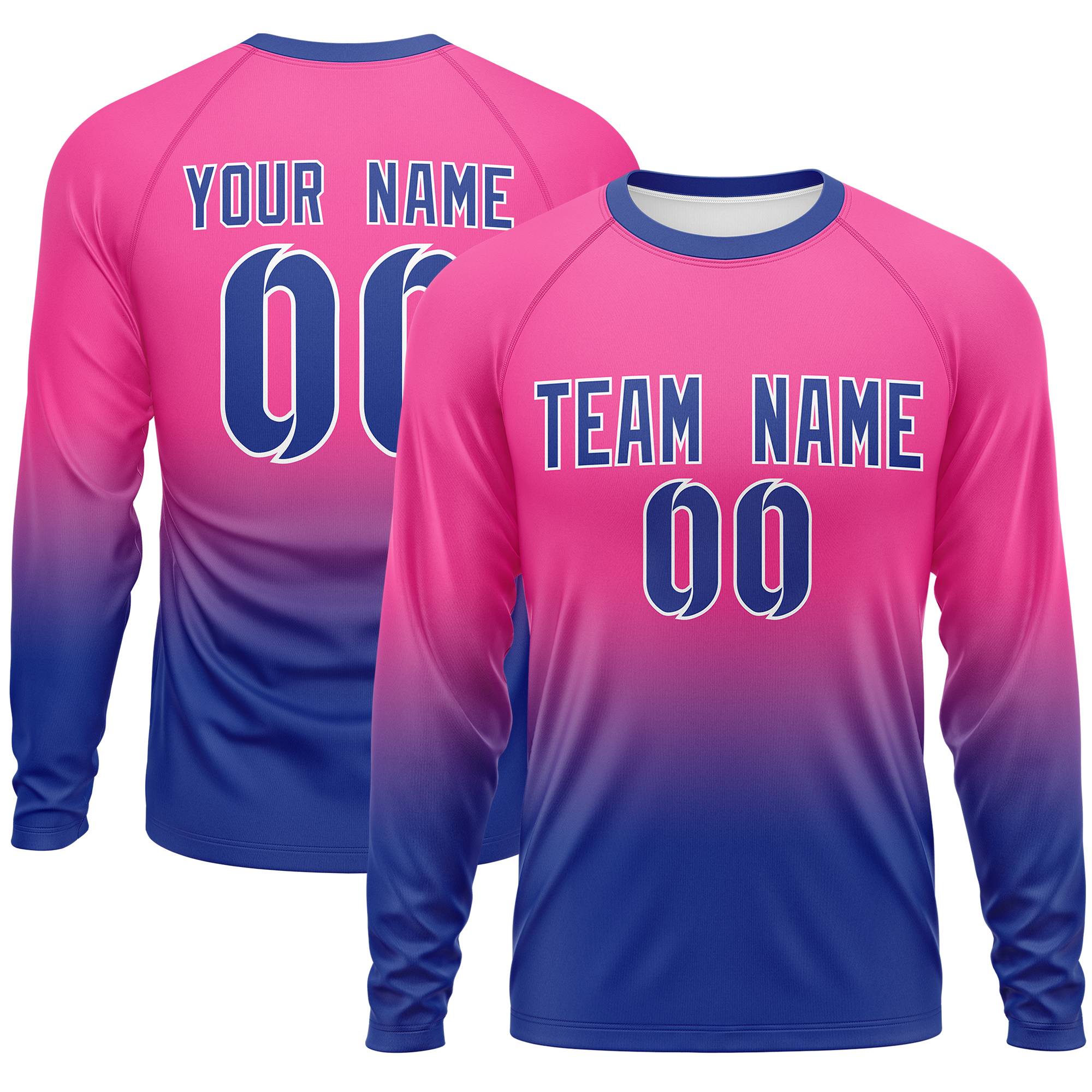 Custom Pink-Royal Gradient Fashion Design Long Sleeve Performance T-Shirt