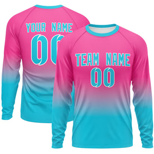 Custom Pink-Sky Blue Gradient Fashion Design Long Sleeve Performance T-Shirt