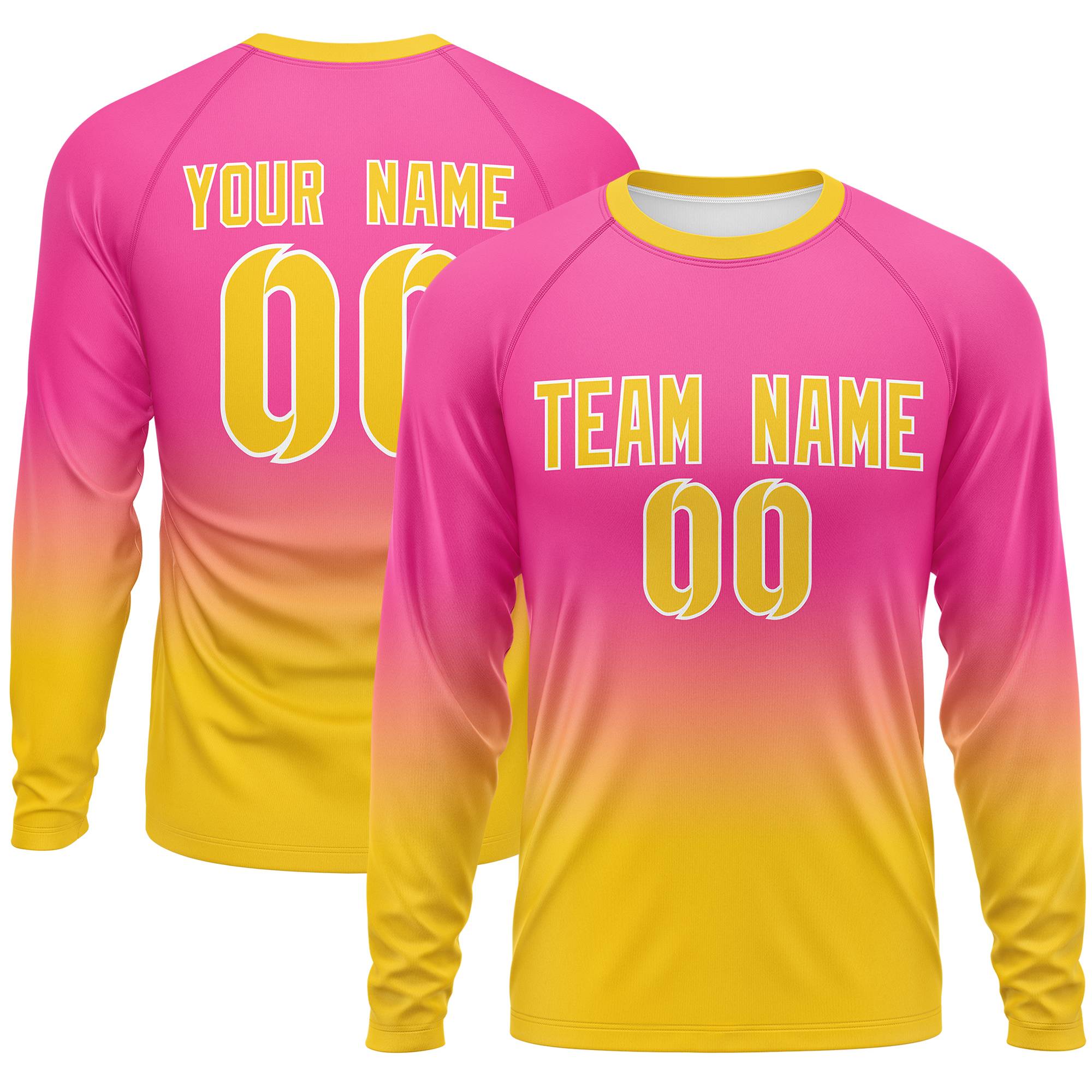 Custom Pink-Gold Gradient Fashion Design Long Sleeve Performance T-Shirt