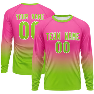 Custom Pink-Neon Green Gradient Fashion Design Long Sleeve Performance T-Shirt