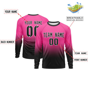 Custom Pink-Black Gradient Fashion Design Long Sleeve Performance T-Shirt