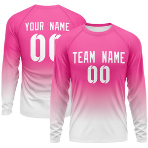 Custom Pink-Light-White Pink Gradient Fashion Design Long Sleeve Performance T-Shirt