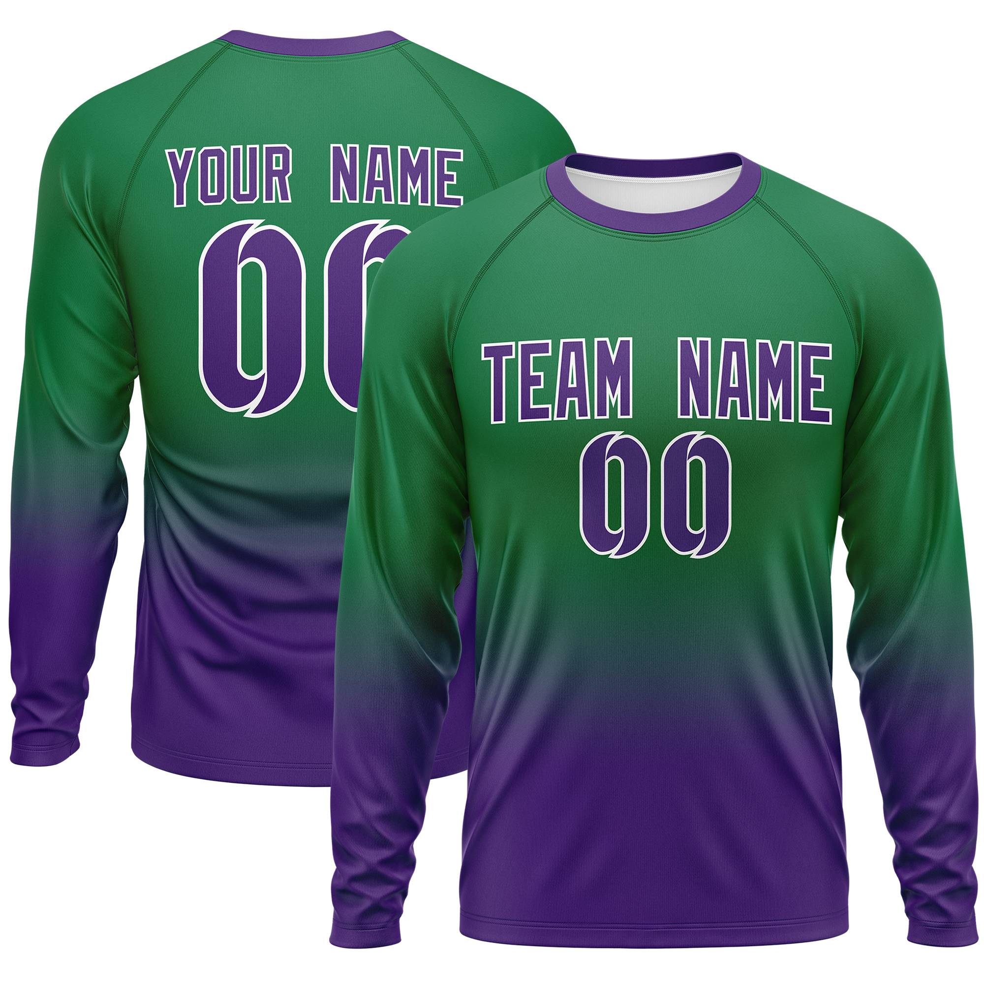 Custom Teal-Purple Gradient Fashion Design Long Sleeve Performance T-Shirt