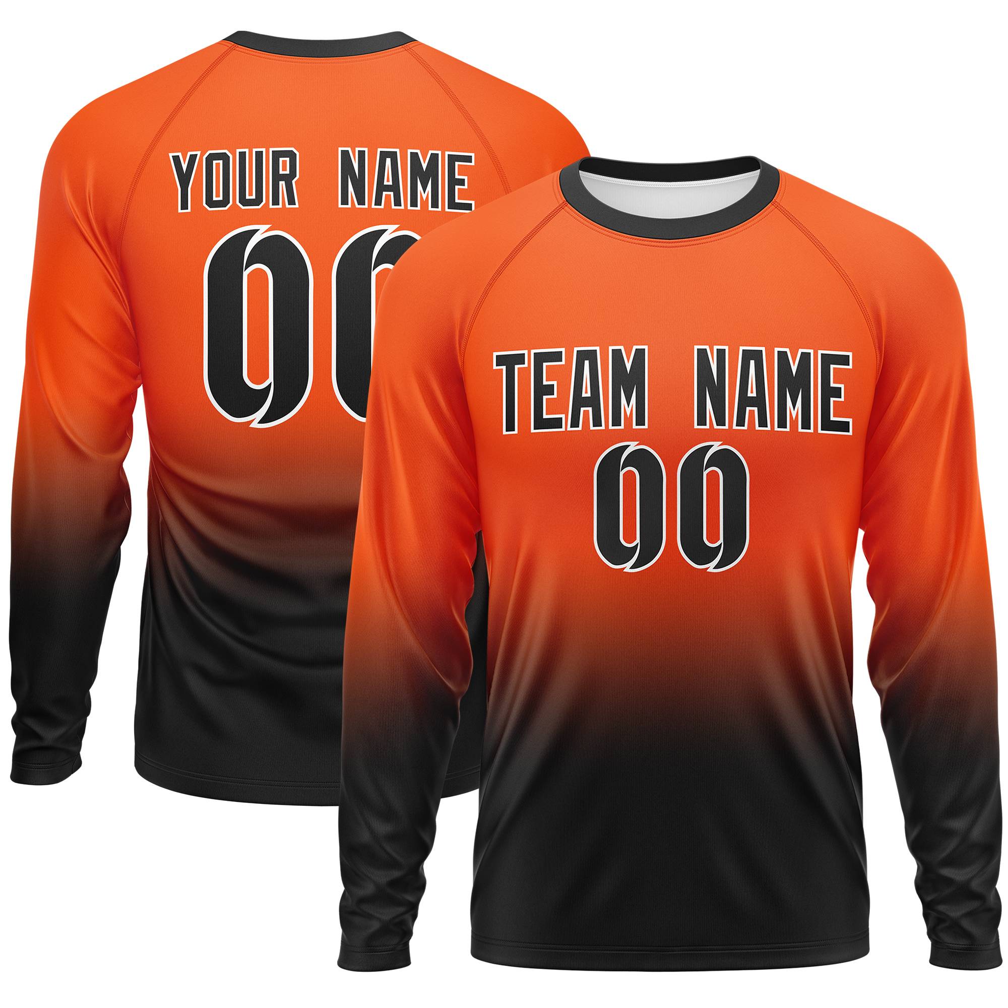 Custom Orange-Black Gradient Fashion Design Long Sleeve Performance T-Shirt