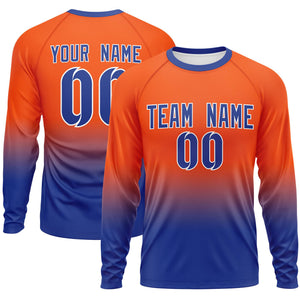 Custom Orange-Royal Gradient Fashion Design Long Sleeve Performance T-Shirt