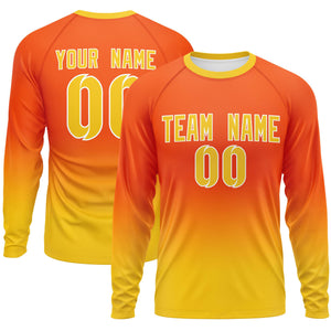 Custom Orange-Gold Gradient Fashion Design Long Sleeve Performance T-Shirt