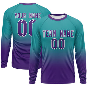 Custom Aqua-Purple Gradient Fashion Design Long Sleeve Performance T-Shirt