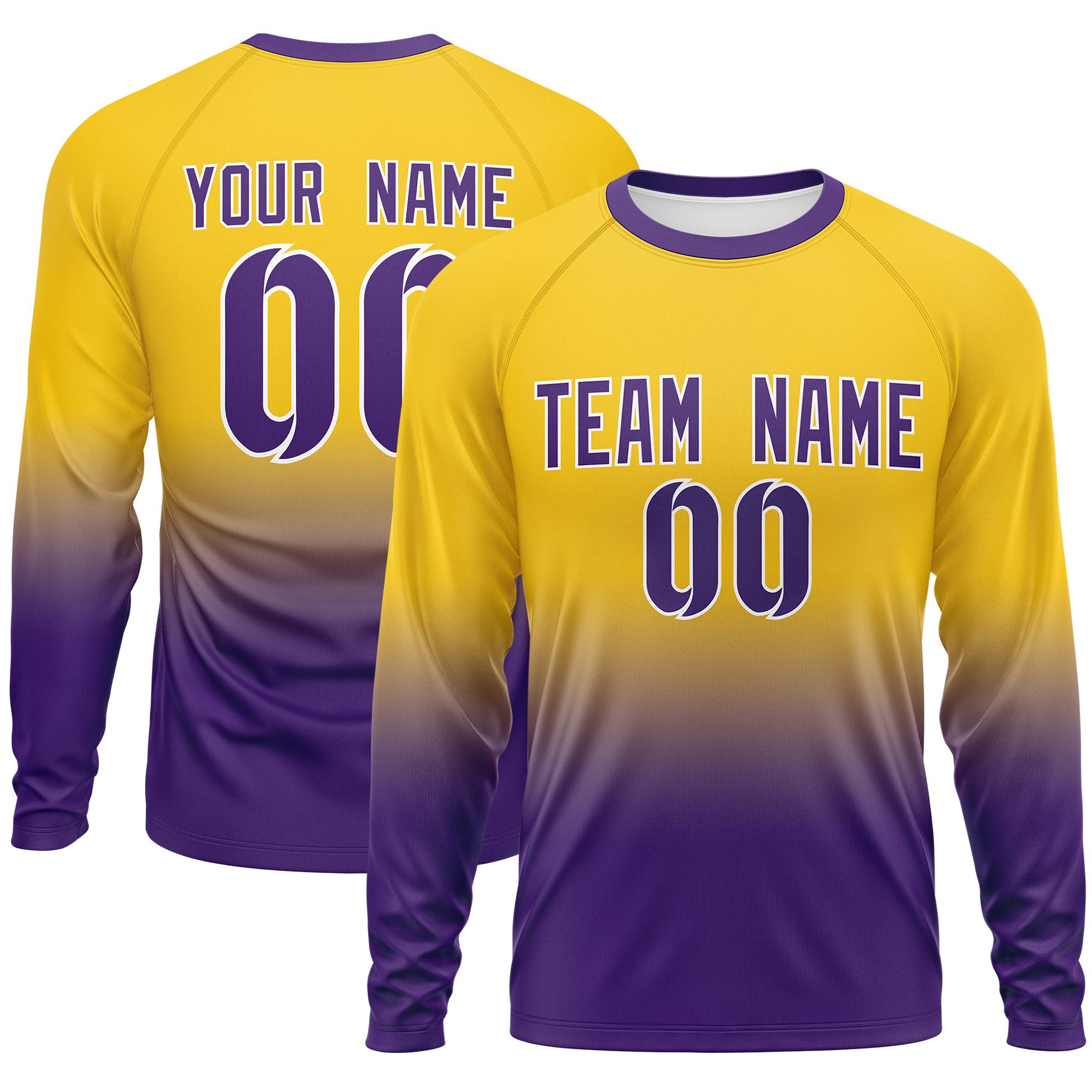 Custom Gold-Purple Gradient Fashion Design Long Sleeve Performance T-Shirt