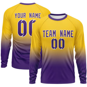 Custom Gold-Purple Gradient Fashion Design Long Sleeve Performance T-Shirt