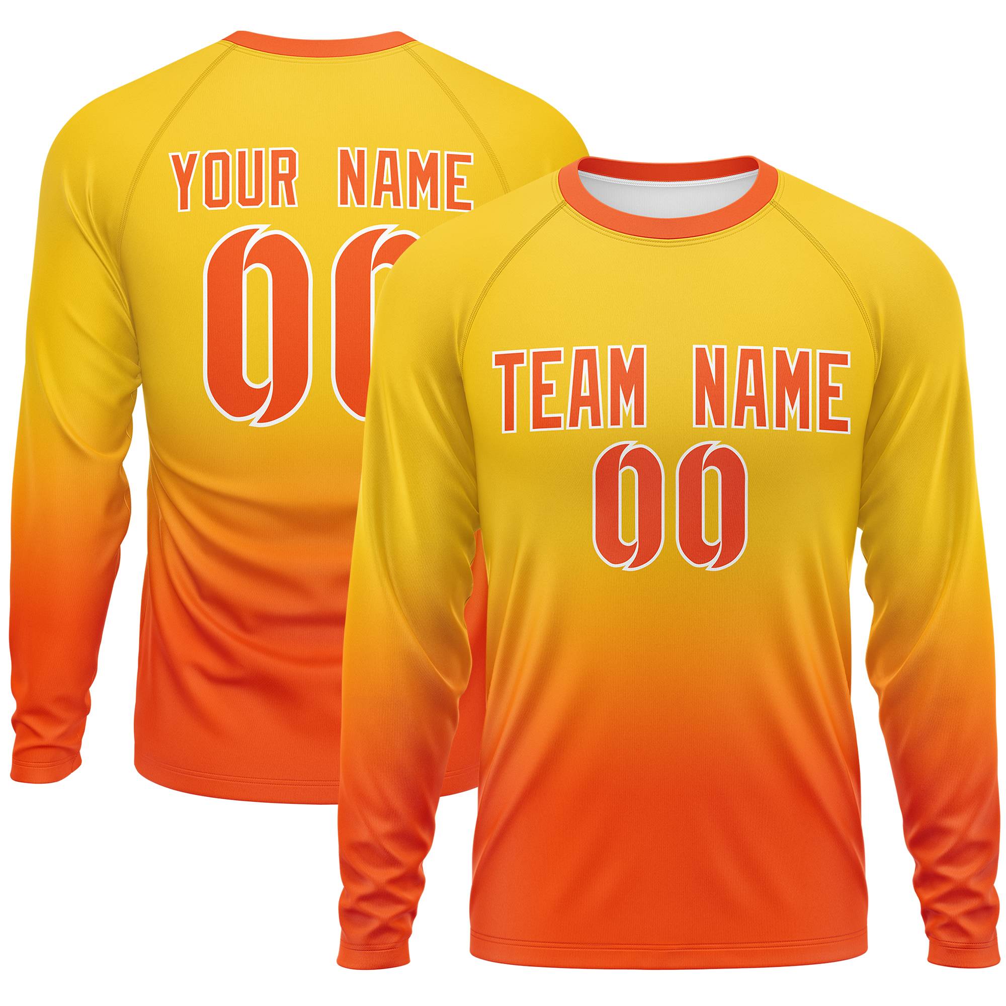 Custom Gold-Orange Gradient Fashion Design Long Sleeve Performance T-Shirt