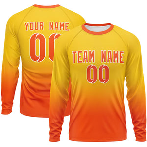 Custom Gold-Orange Gradient Fashion Design Long Sleeve Performance T-Shirt