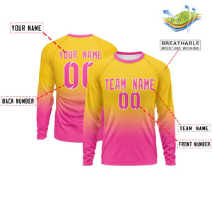 Custom Gold-Pink Gradient Fashion Design Long Sleeve Performance T-Shirt