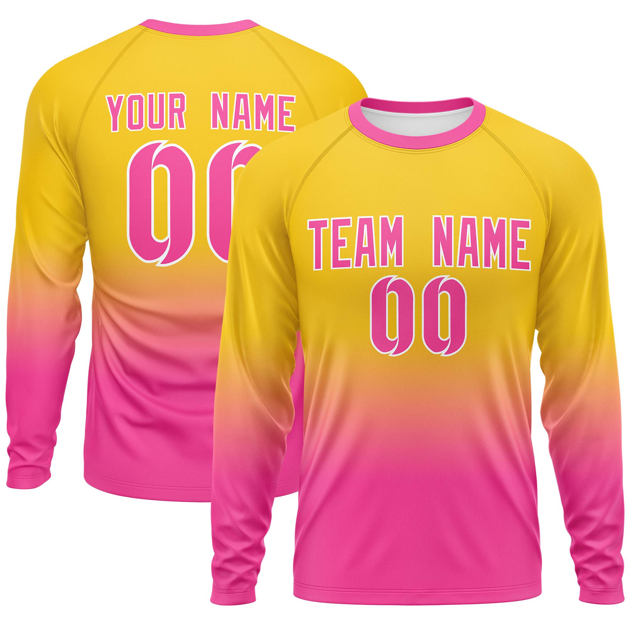 Custom Gold-Pink Gradient Fashion Design Long Sleeve Performance T-Shirt