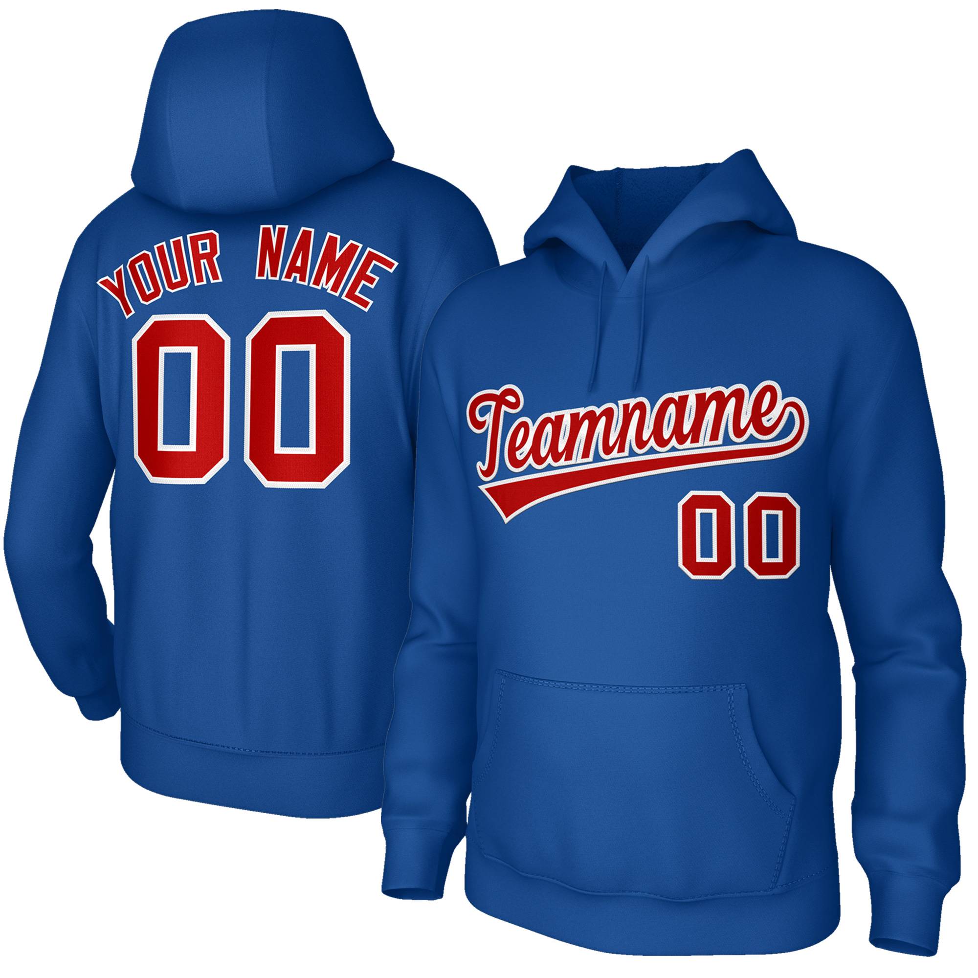 Custom Royal Blue-Red Stitched Classic Style Hoodie Pullover Sweatshirt