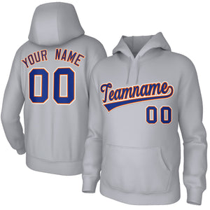 Custom Grey Blue-Orange Stitched Classic Style Hoodie Pullover Sweatshirt