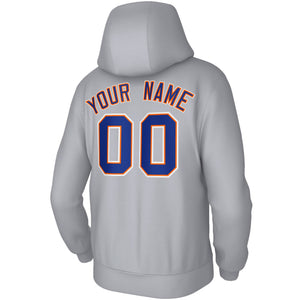 Custom Grey Blue-Orange Stitched Classic Style Hoodie Pullover Sweatshirt