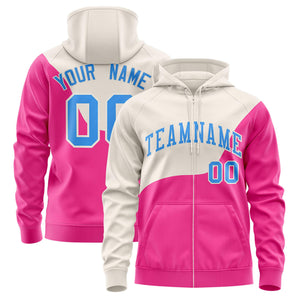 Custom Gold Powder Blue Color Block Varsity Full-Zip Letterman Wave Hoodie Jacket