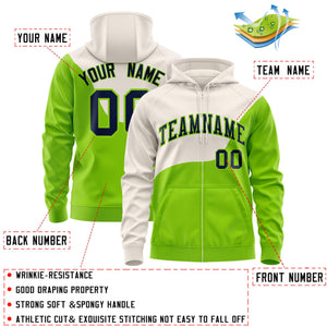 Custom Cream Neon Green Color Block Varsity Full-Zip Letterman Wave Hoodie Jacket