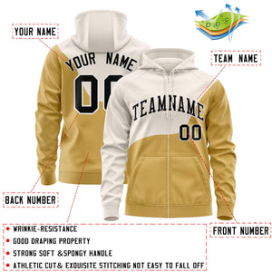 Custom Cream Old Gold Color Block Varsity Full-Zip Letterman Wave Hoodie Jacket