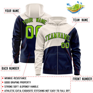 Custom Cream Navy Color Block Varsity Full-Zip Letterman Wave Hoodie Jacket