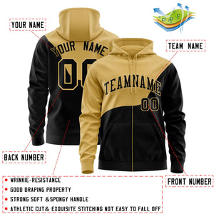 Custom Old Gold Black Color Block Varsity Full-Zip Letterman Wave Hoodie Jacket