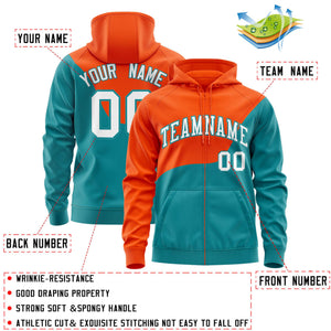 Custom Orange Aqua Color Block Varsity Full-Zip Letterman Wave Hoodie Jacket