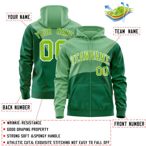 Custom Cream Kelly Green Color Block Varsity Full-Zip Letterman Wave Hoodie Jacket