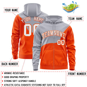 Custom Gray Orange Color Block Varsity Full-Zip Letterman Wave Hoodie Jacket