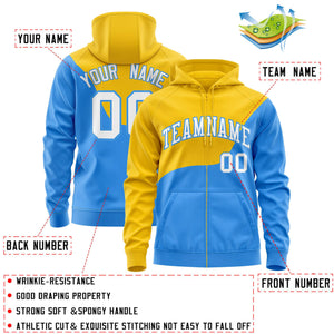 Custom Gold Powder Blue Color Block Varsity Full-Zip Letterman Wave Hoodie Jacket