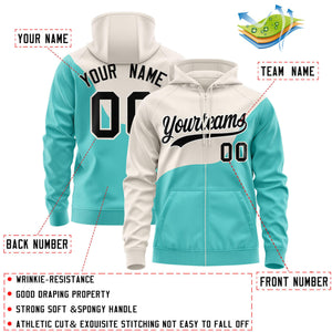 Custom Cream Bright Green Color Block Varsity Full-Zip Letterman Wave Hoodie Jacket