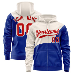 Custom Gray Royal Color Block Varsity Full-Zip Letterman Wave Hoodie Jacket