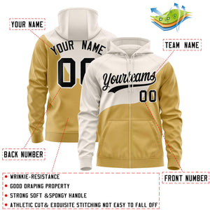 Custom Cream Old Gold Color Block Varsity Full-Zip Letterman Wave Hoodie Jacket