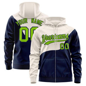 Custom Neon Green Green Color Block Varsity Full-Zip Letterman Wave Hoodie Jacket