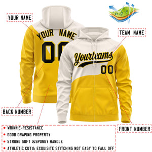 Custom Cream Gold Color Block Varsity Full-Zip Letterman Wave Hoodie Jacket