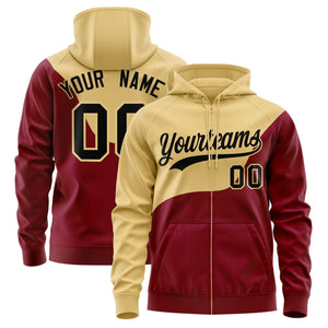 Custom Gold Orange Color Block Varsity Full-Zip Letterman Wave Hoodie Jacket