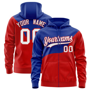 Custom Royal Red Color Block Varsity Full-Zip Letterman Wave Hoodie Jacket