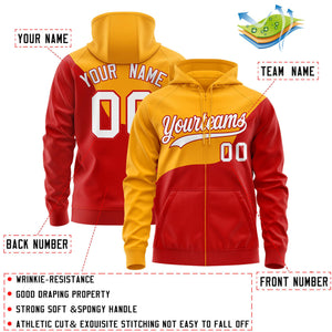 Custom Yellow Red Color Block Varsity Full-Zip Letterman Wave Hoodie Jacket