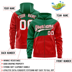 Custom Kelly Green Red Color Block Varsity Full-Zip Letterman Wave Hoodie Jacket